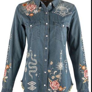 Johnny Was Umoya Frayed Western Shirt  (Large)